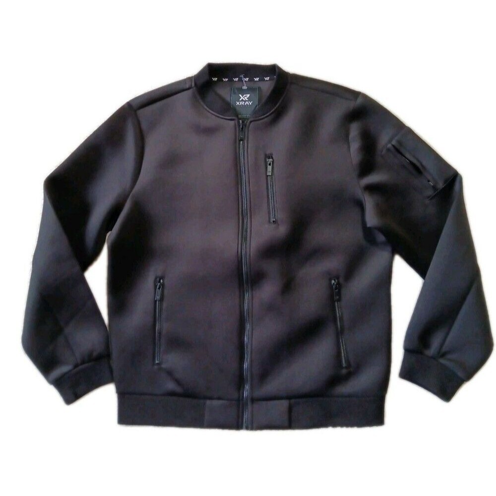 XRAY Jeans Mens Large Black Neoprene Scuba Bomber Jacket Full Zip NWT
